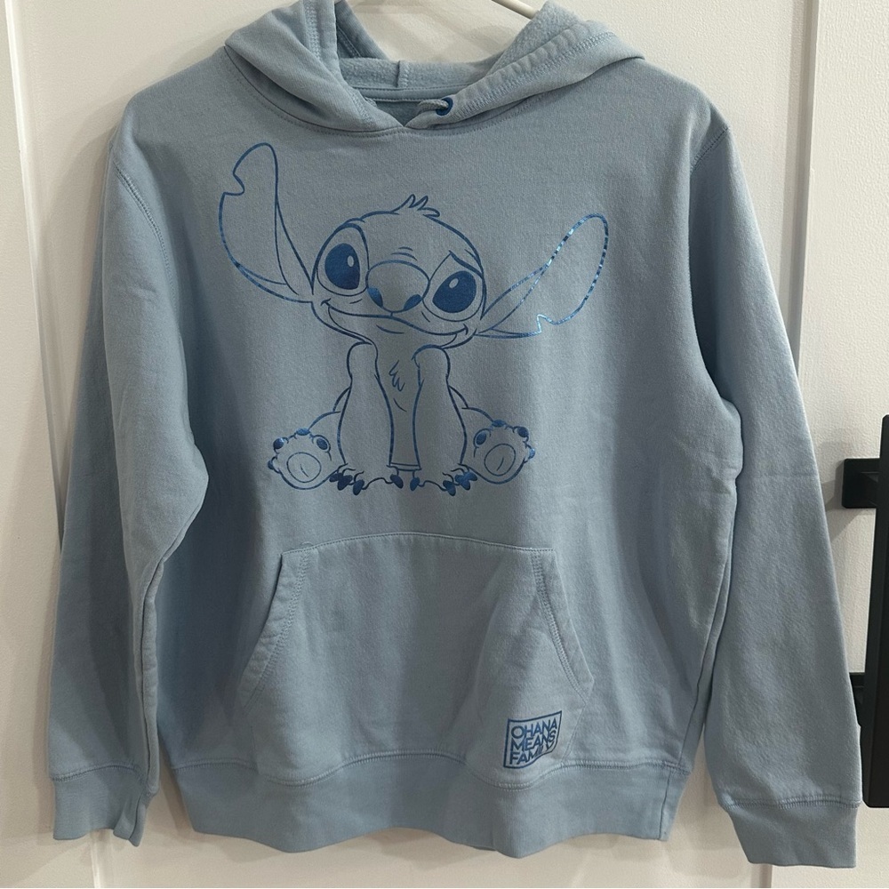 Disney Stitch Ohana Means Family Blue Hoodie Girl's XL 15/17 Metallic Detail